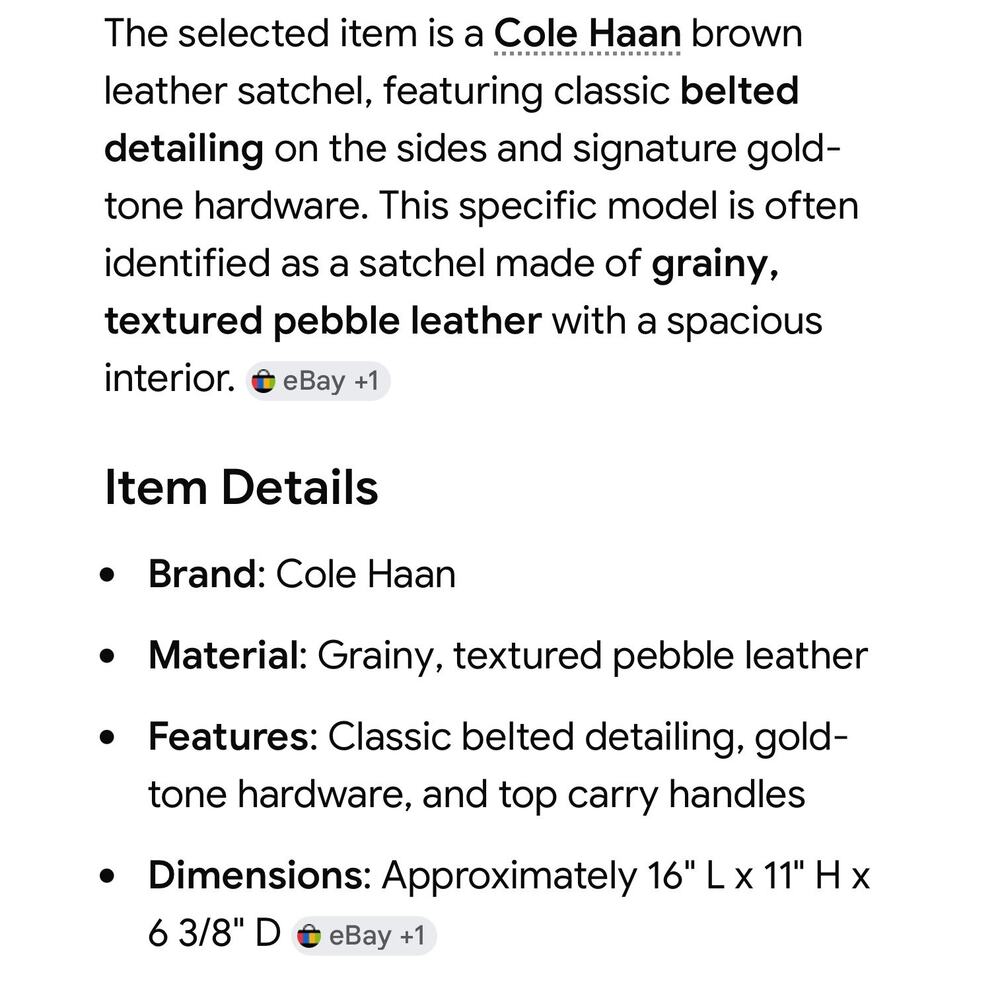 Cole Haan brown pebbled leather satchel tote belted detail - Picture 2 of 16